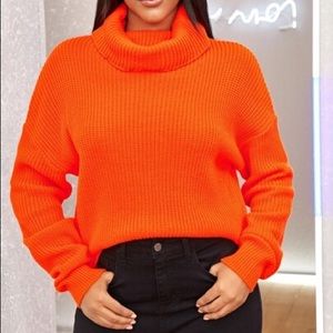 Neon Orange Turtleneck Drop Shoulder Jumper
